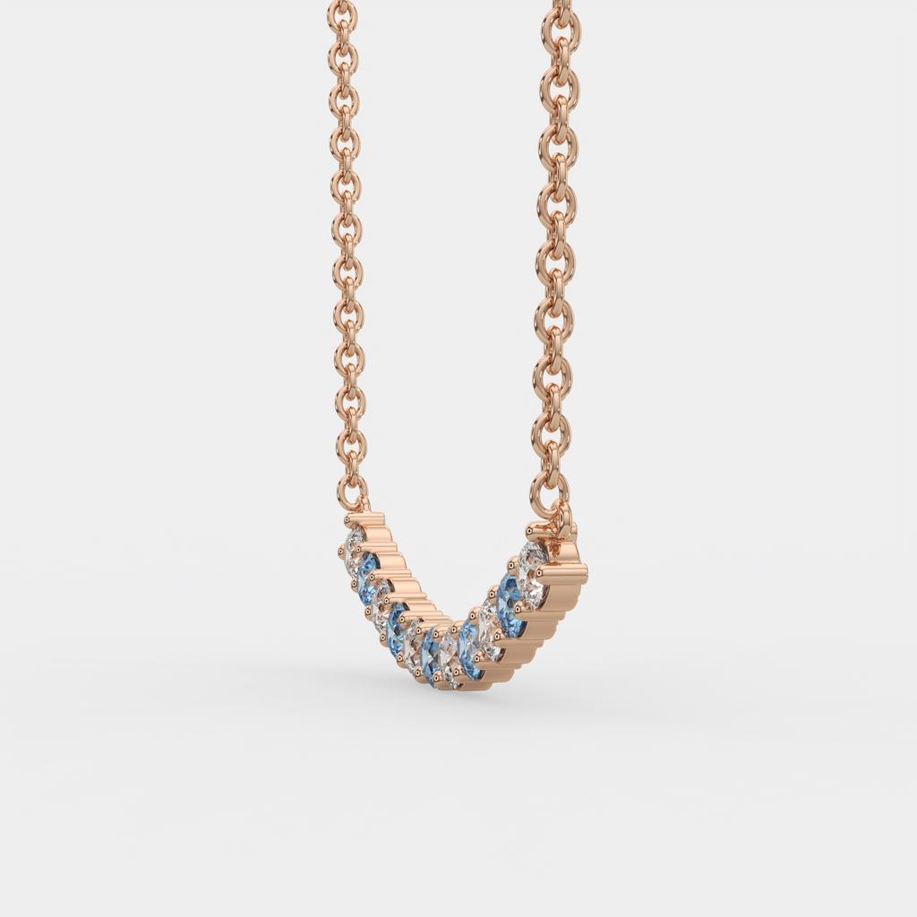 2.50 Ct Fancy Blue and White Diamond Alternating Pendant, in rose gold, side profile