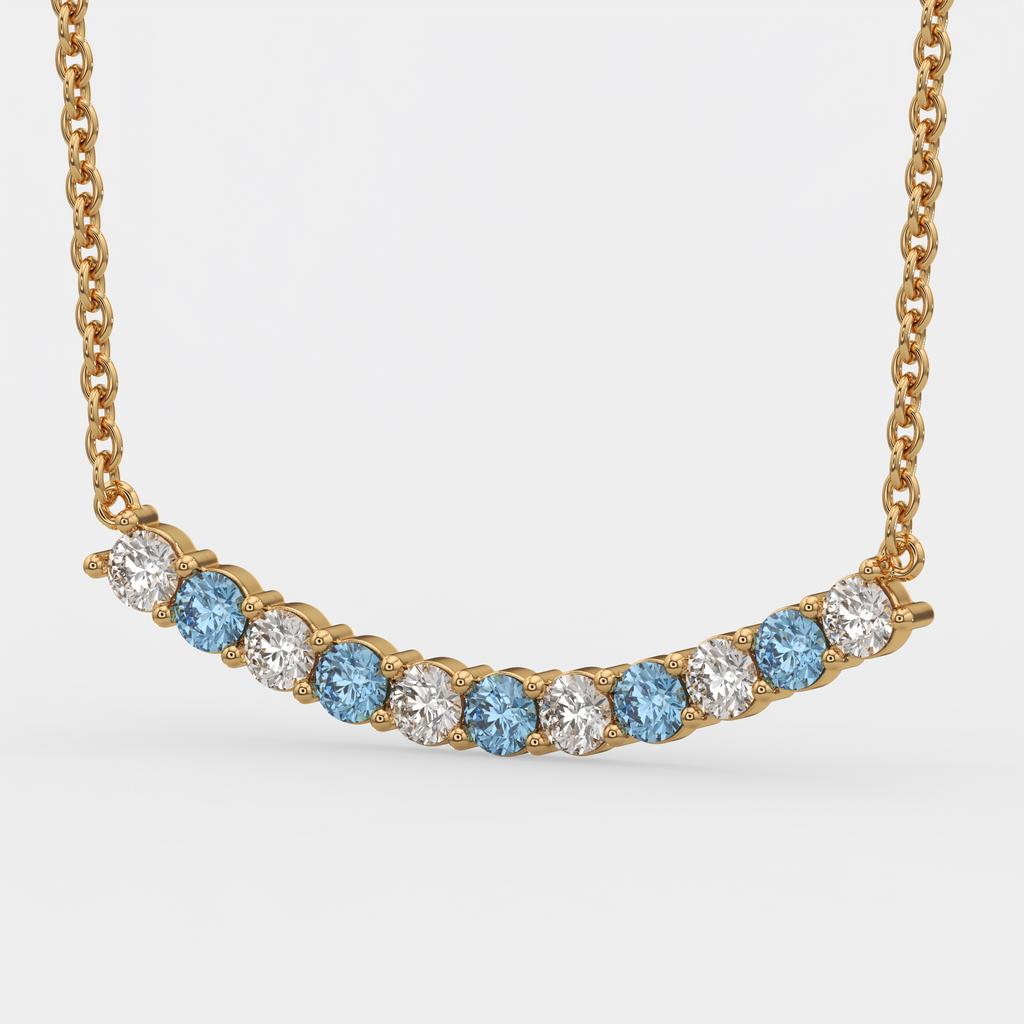 2.50 Ct Fancy Blue and White Diamond Alternating Pendant, in yellow gold, front view