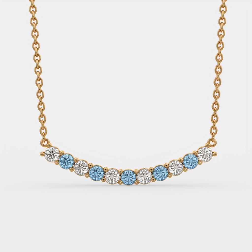 2.50 Ct Fancy Blue and White Diamond Alternating Pendant, in yellow gold, front view