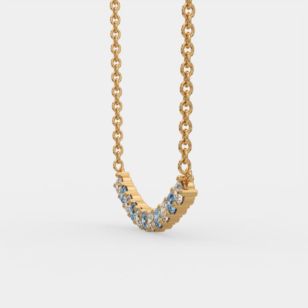 2.50 Ct Fancy Blue and White Diamond Alternating Pendant, in yellow gold, side profile