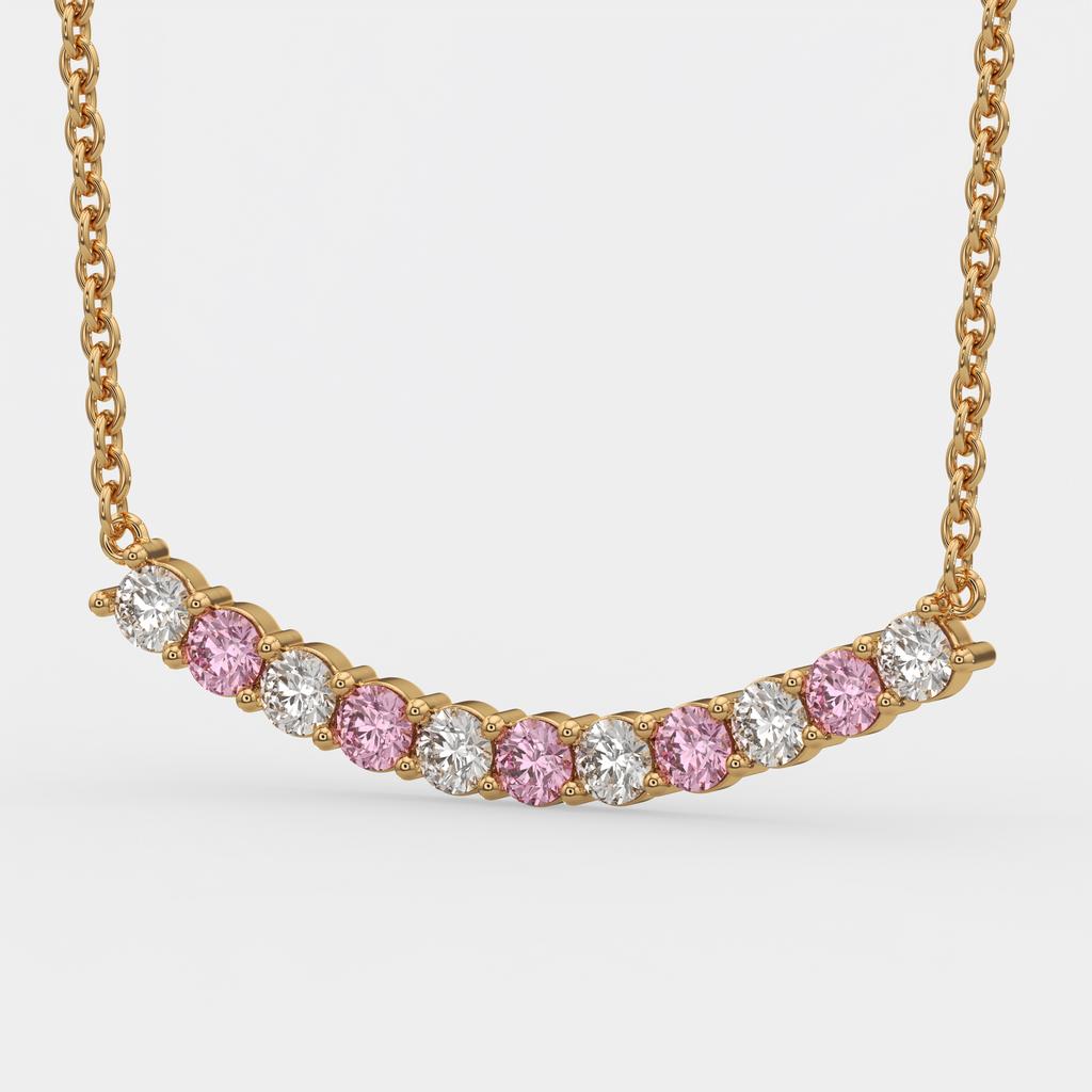 2.50 Ct Fancy Pink and White Lab Grown Diamond Alternating Pendant, in yellow gold, front view
