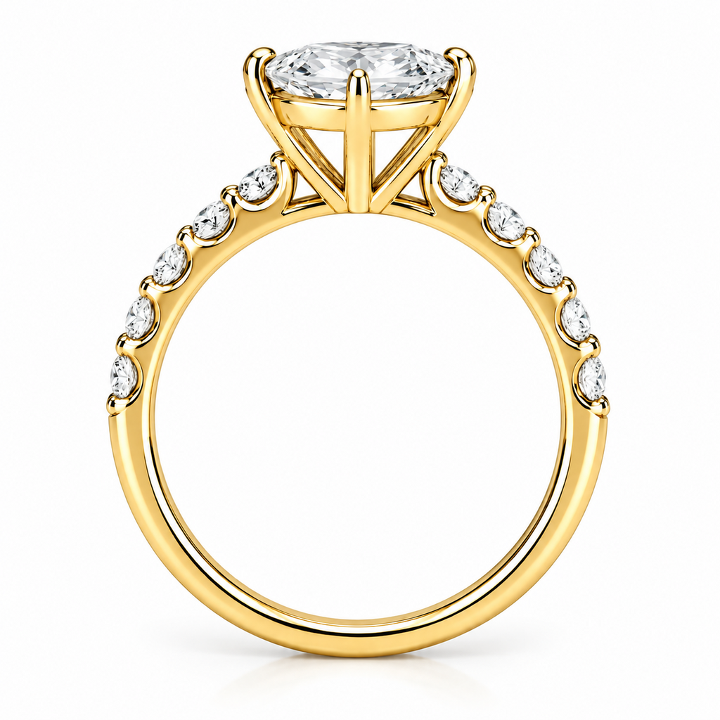 2.50 Ct D VS1 Marquise Lab-Grown Diamond Ring with Round Accents, in yellow gold, side profile