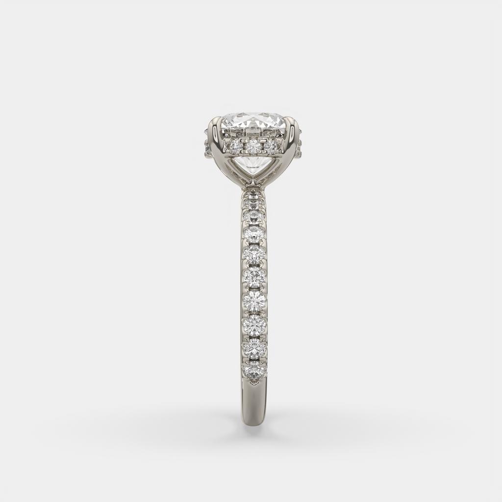 2.52 Ct D VS1 Round Brilliant Halo Diamond Ring, in white gold, side profile