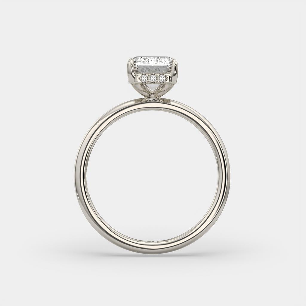 2.60 Ct E VS1 Emerald Cut Lab Grown Diamond Halo Ring, in white gold, side profile