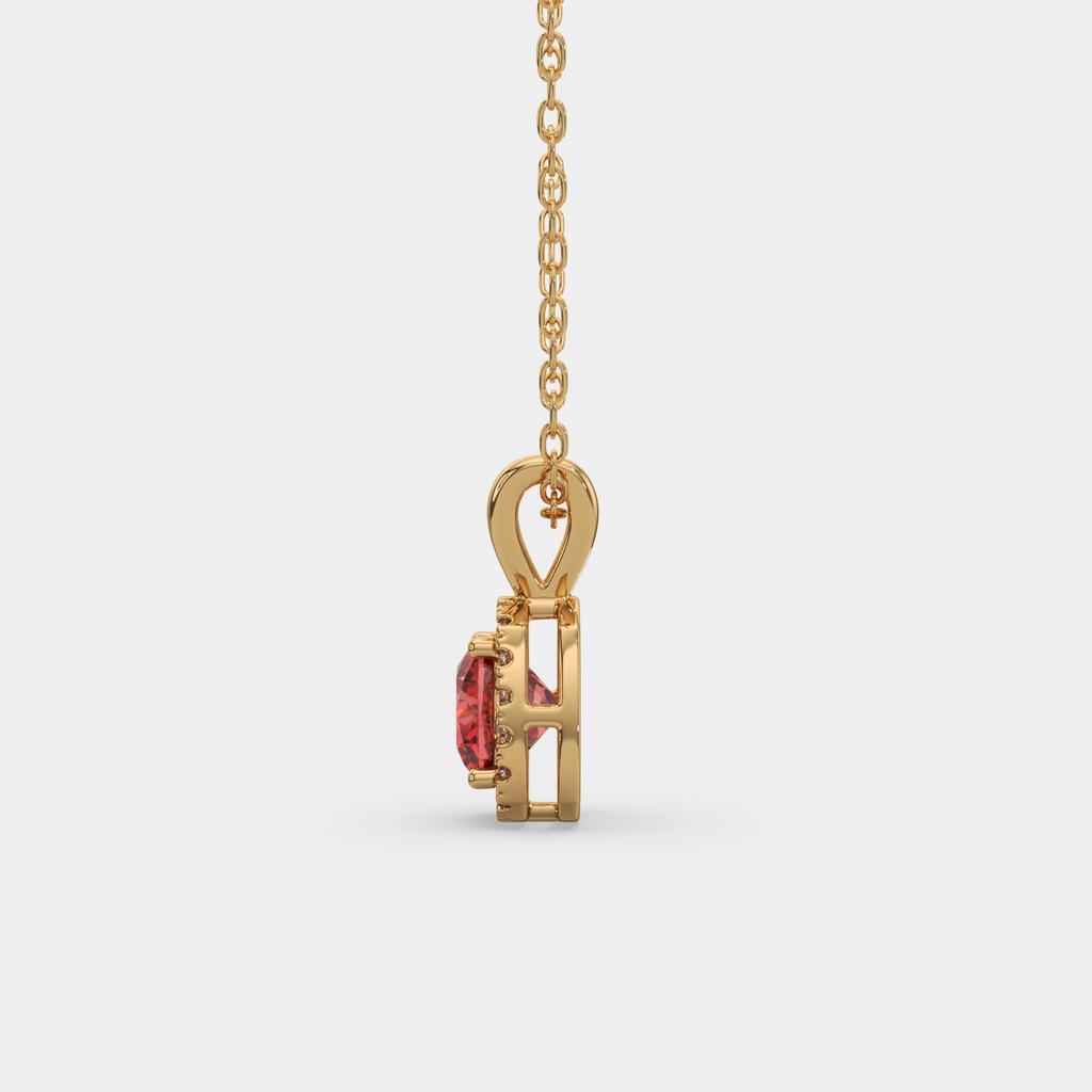 2.90 Ct Cushion Ruby Diamond Halo Pendant, in yellow gold, front view