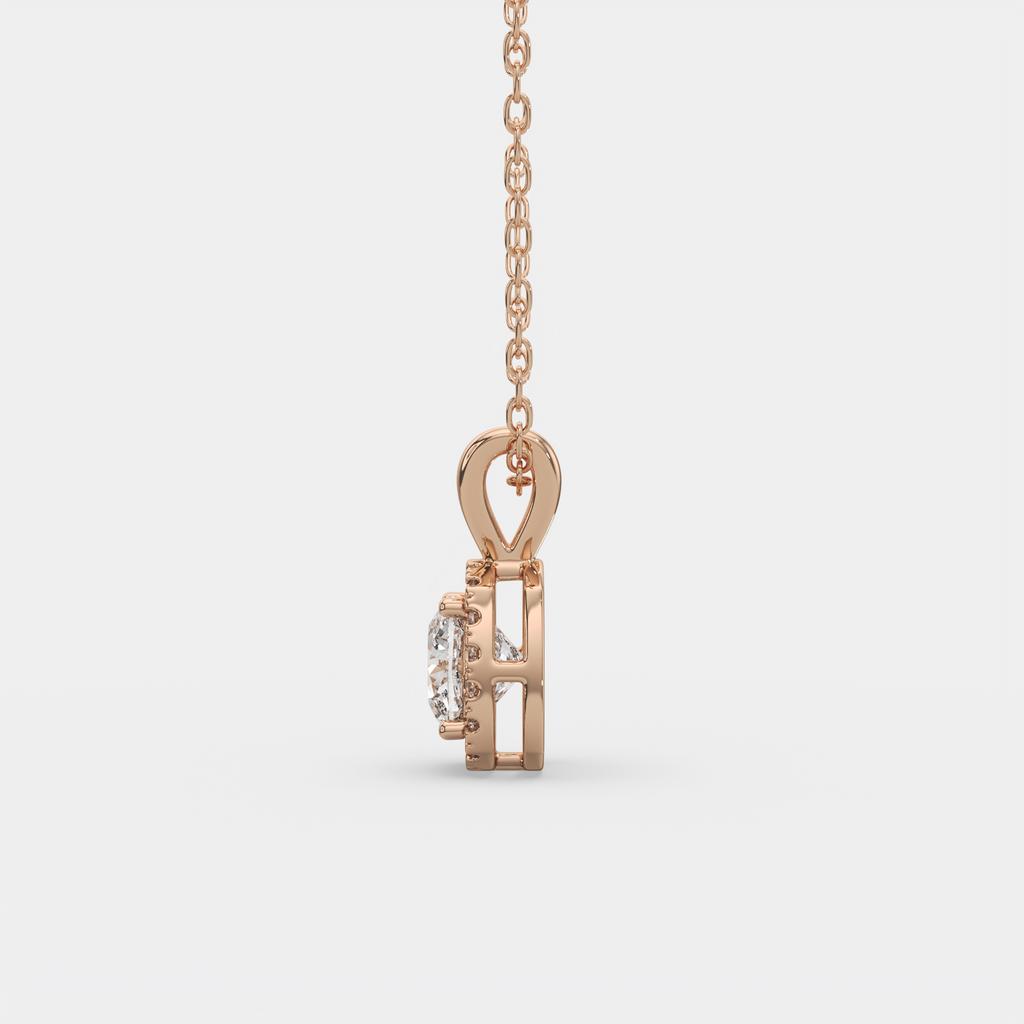 2.90 Ct F VS1 Cushion Diamond Halo Pendant | IGI Certified Lab-Grown, in rose gold, front view