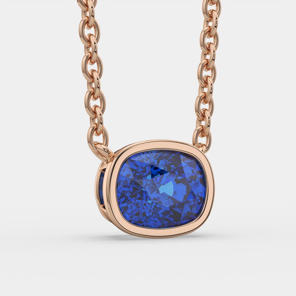 3.00 Ct Cushion Blue Sapphire East West Pendant, in rose gold, front view