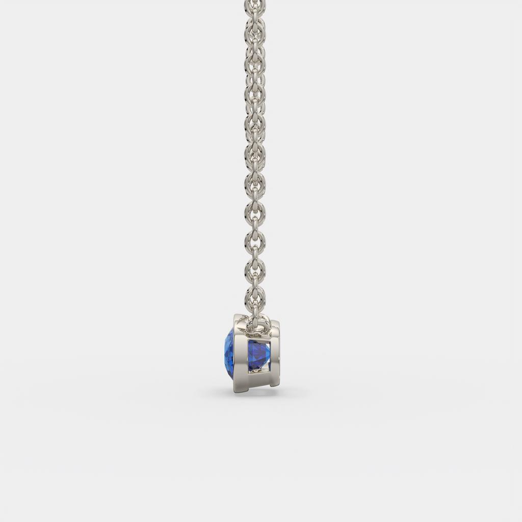 3.00 Ct Cushion Blue Sapphire East West Pendant, in white gold, side profile