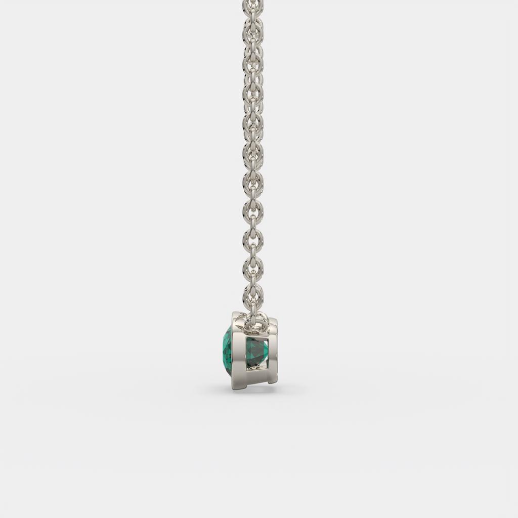 3.00 Ct Cushion Green Emerald East West Pendant, in white gold, side profile