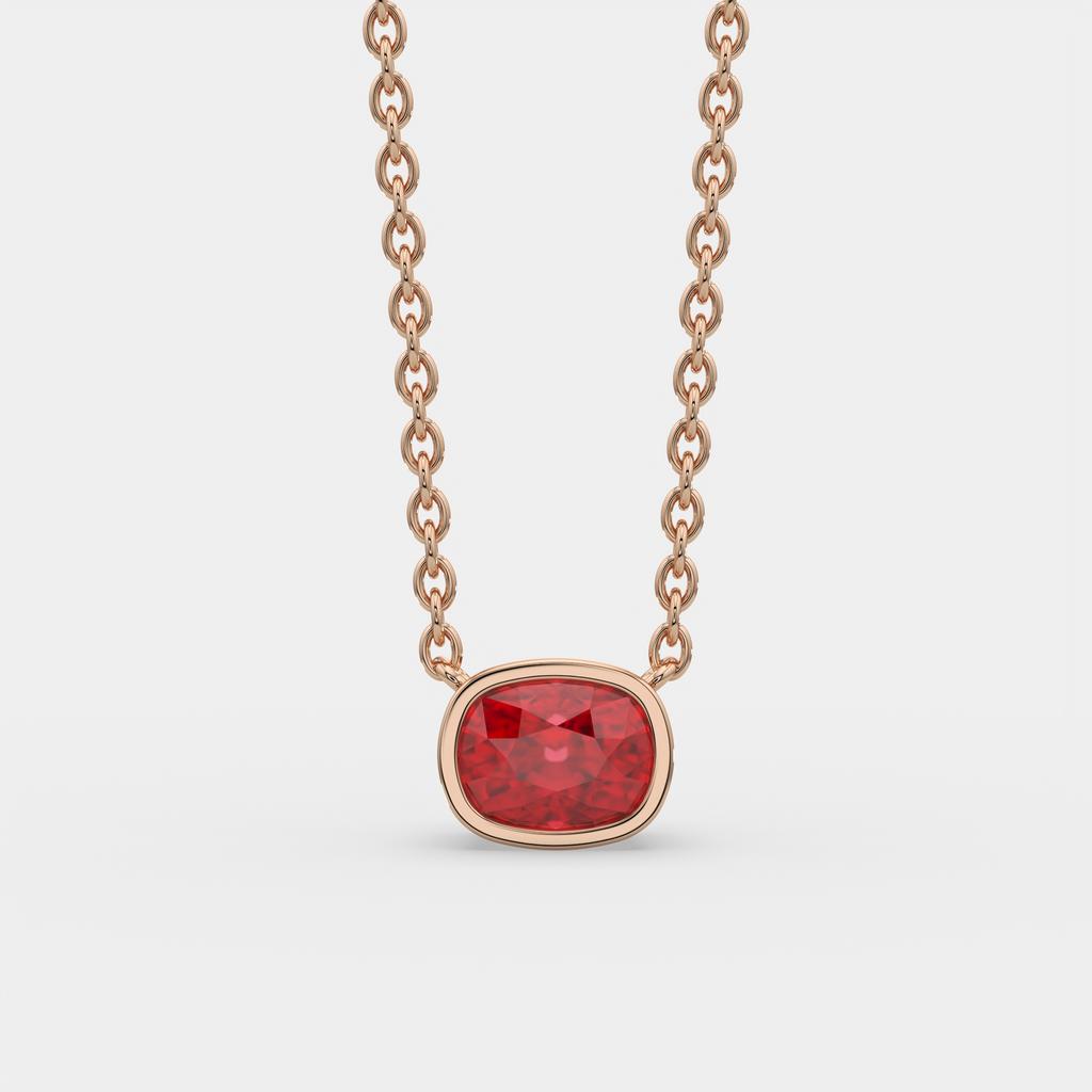 3.00 Ct Cushion Red Ruby East West Pendant, in rose gold, front view