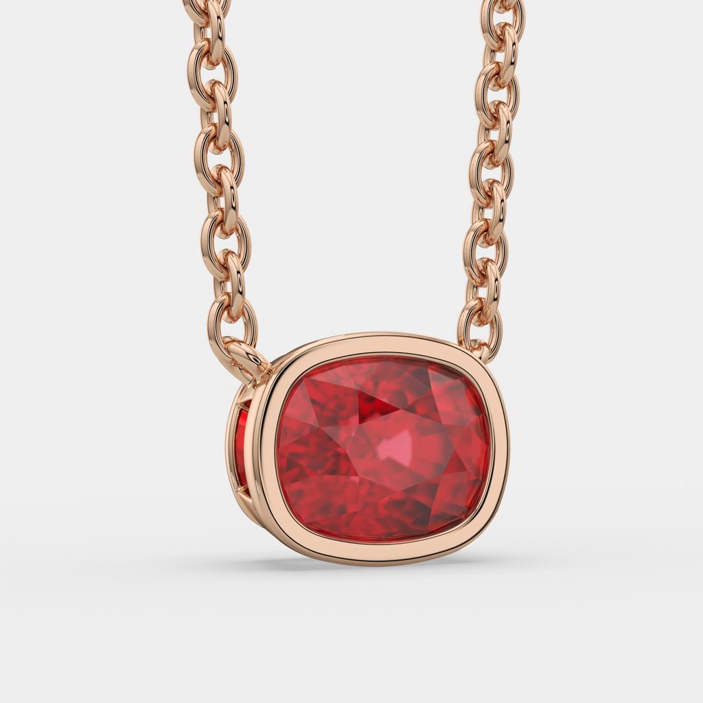 3.00 Ct Cushion Red Ruby East West Pendant, in rose gold, front view