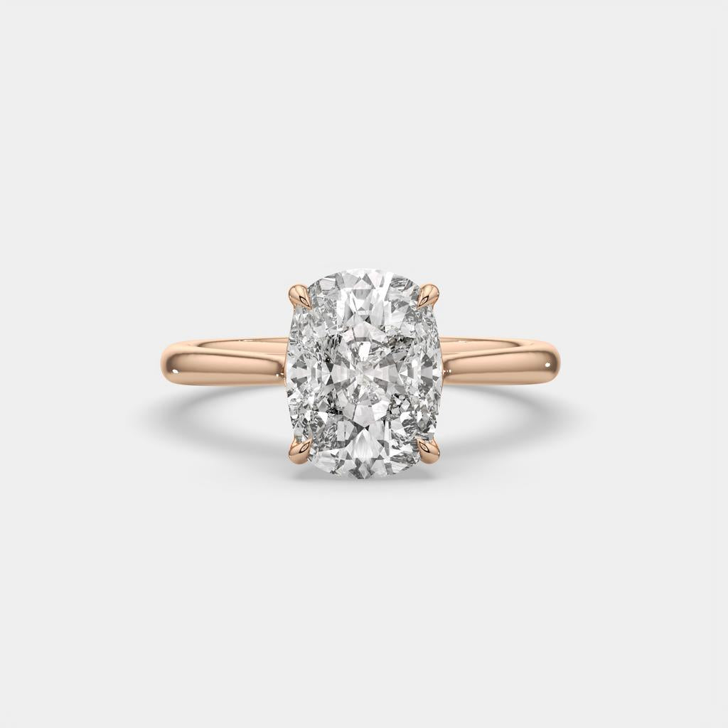 3.00 Ct D VS1 Cushion Solitaire Lab Grown Diamond Ring, in rose gold, front view