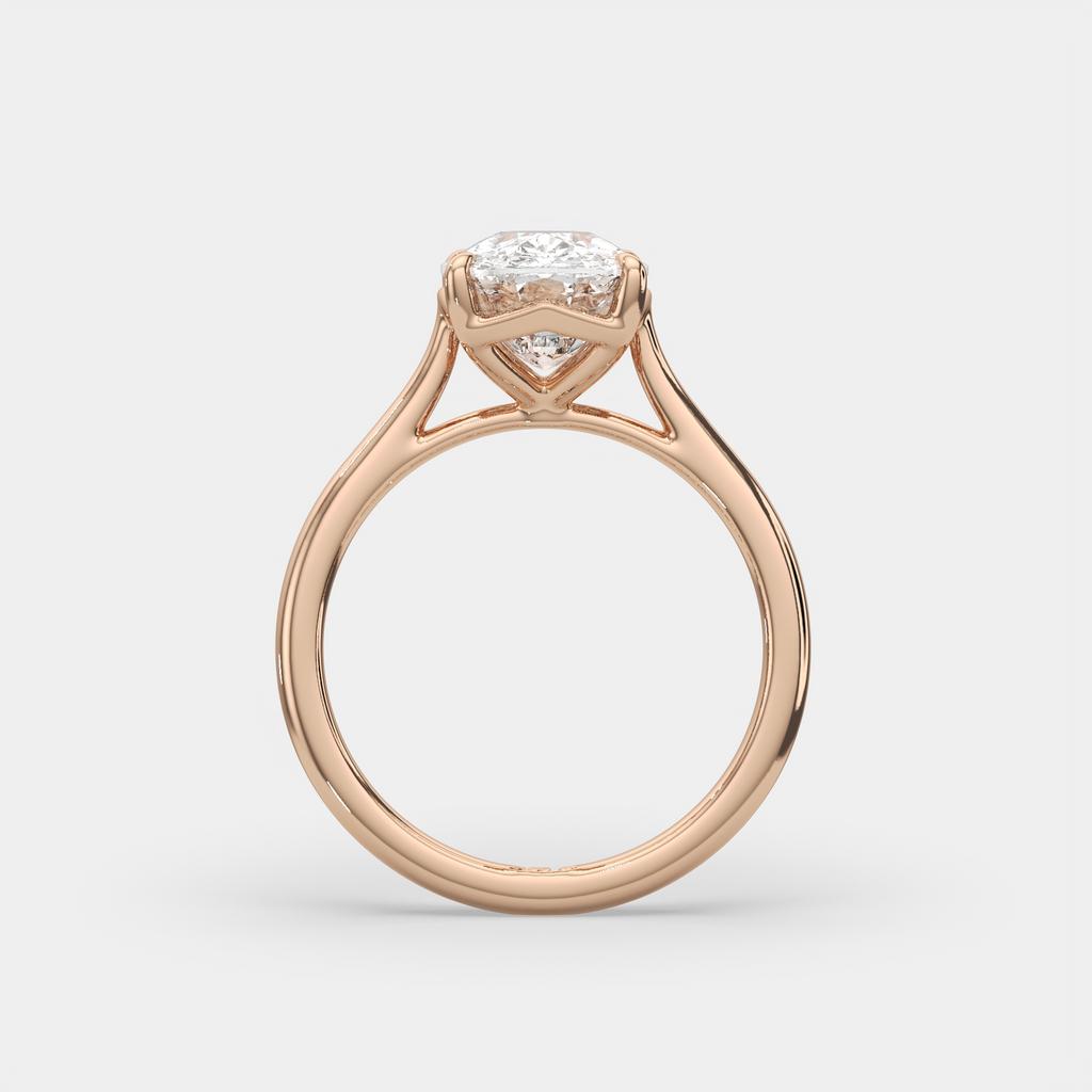 3.00 Ct D VS1 Cushion Solitaire Lab Grown Diamond Ring, in rose gold, side profile
