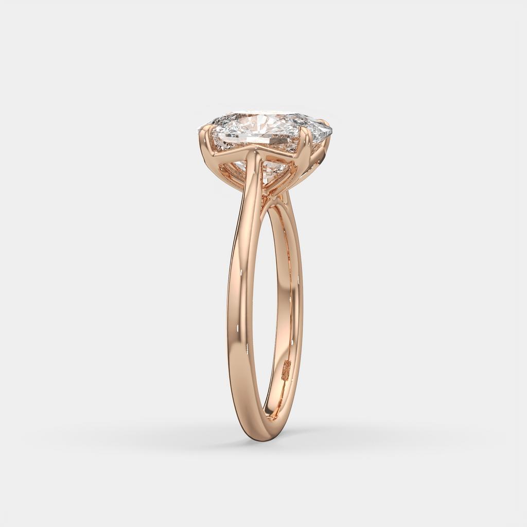 3.00 Ct D VS1 Cushion Solitaire Lab Grown Diamond Ring, in rose gold, side profile