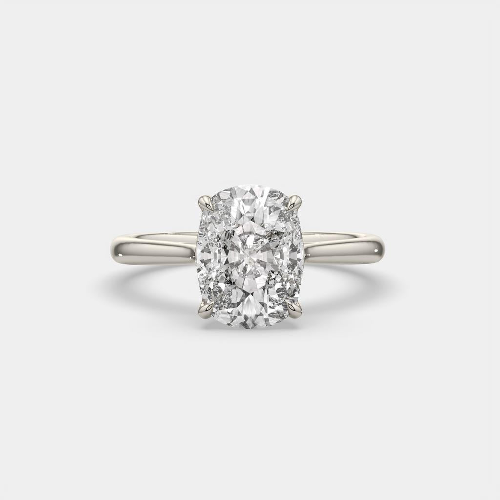 3.00 Ct D VS1 Cushion Solitaire Lab Grown Diamond Ring, in white gold, front view