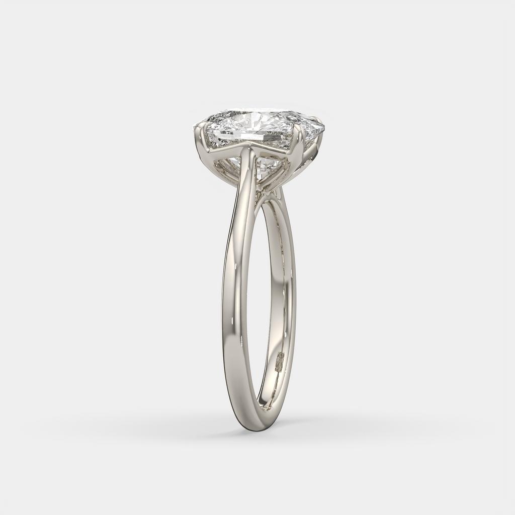 3.00 Ct D VS1 Cushion Solitaire Lab Grown Diamond Ring, in white gold, side profile