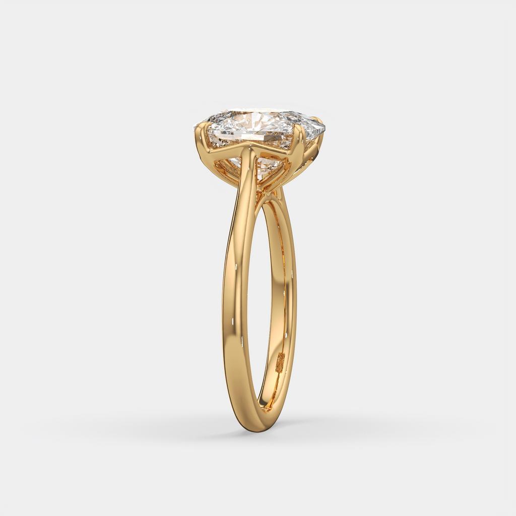 3.00 Ct D VS1 Cushion Solitaire Lab Grown Diamond Ring, in yellow gold, side profile
