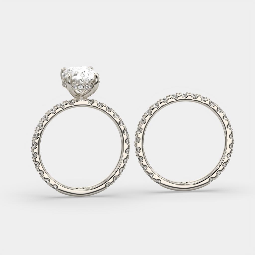 3.00 Ct D VS1 Oval Lab-Grown Diamond Engagement Ring with Matching Band, in white gold, side profile