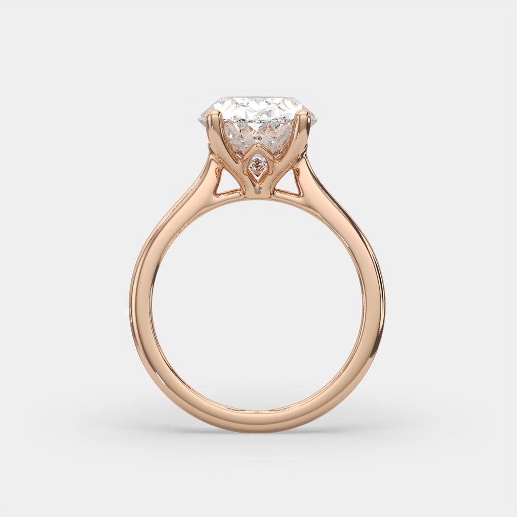 3.00 Ct D VS1 Oval Solitaire Diamond Ring Tulip Setting, in rose gold, side profile