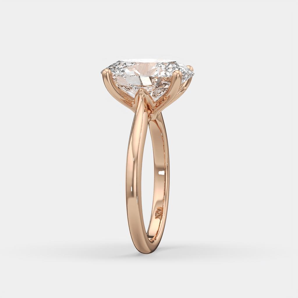 3.00 Ct D VS1 Oval Solitaire Diamond Ring Tulip Setting, in rose gold, side profile