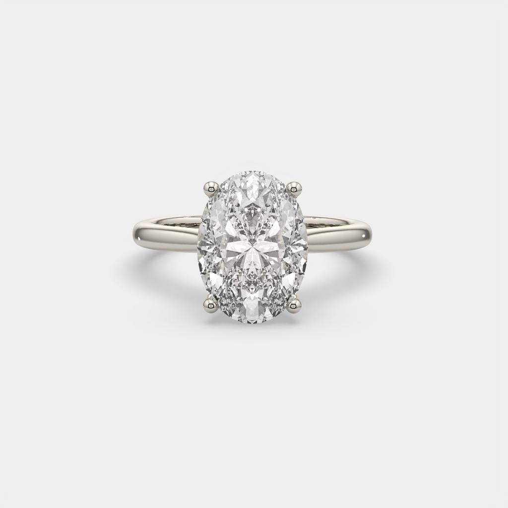 3.00 Ct D VS1 Oval Solitaire Diamond Ring Tulip Setting, in white gold, front view