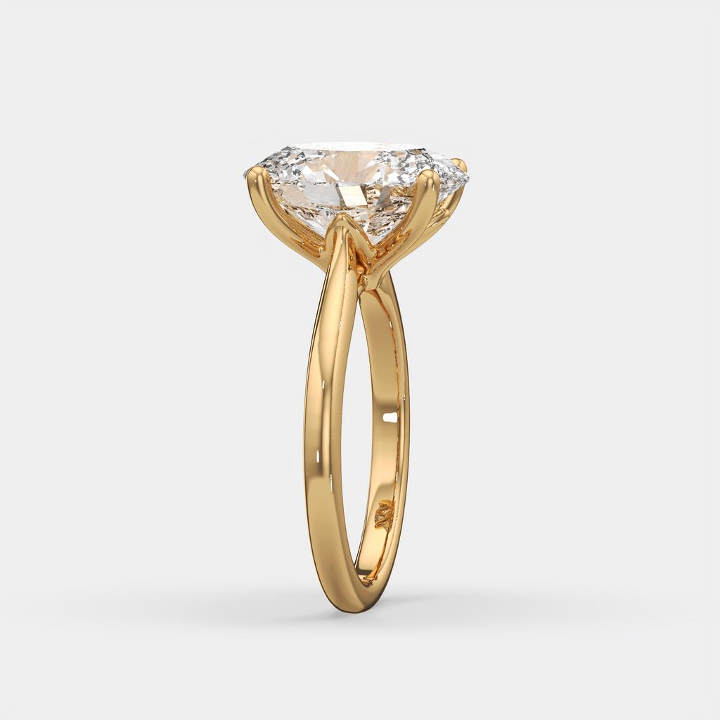 3.00 Ct D VS1 Oval Solitaire Diamond Ring Tulip Setting, in yellow gold, side profile