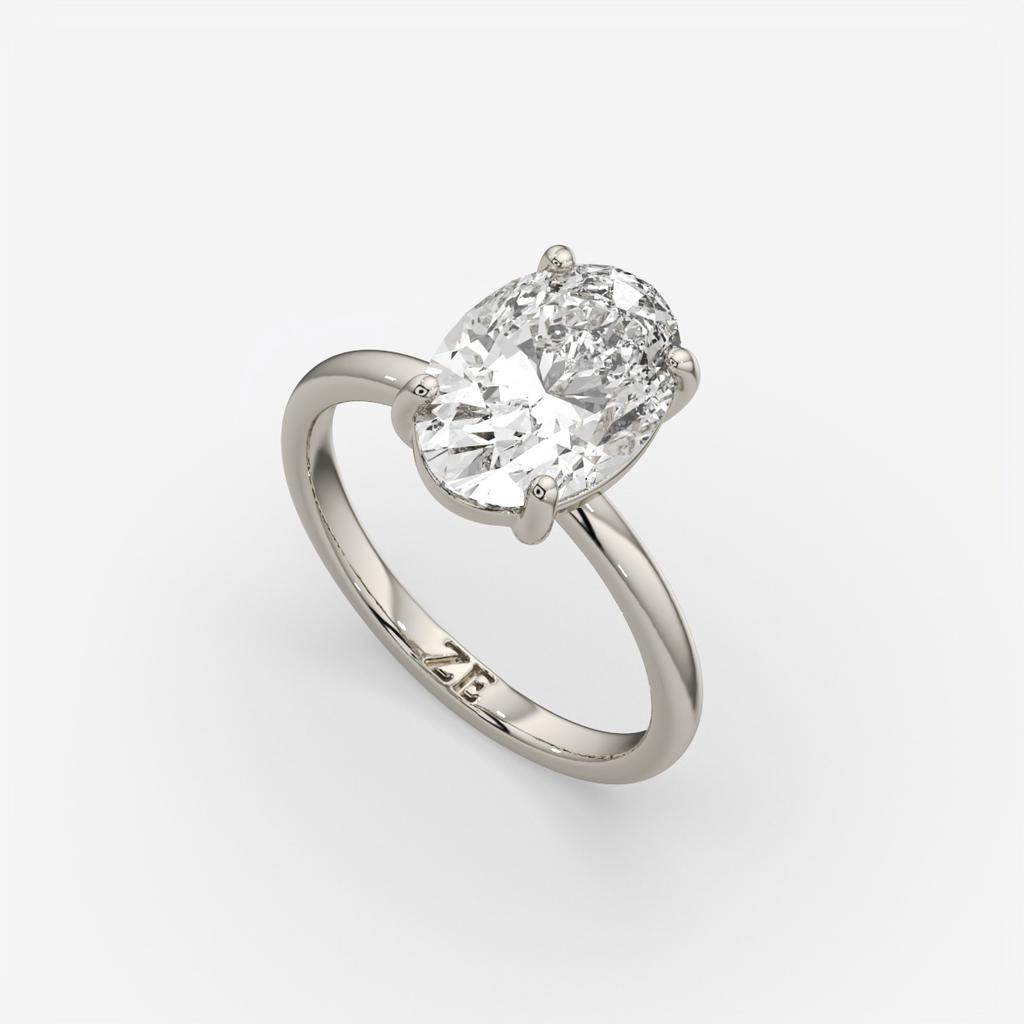 3.00 Ct D VS1 Oval Solitaire Lab Grown Diamond Ring, in white gold, front view