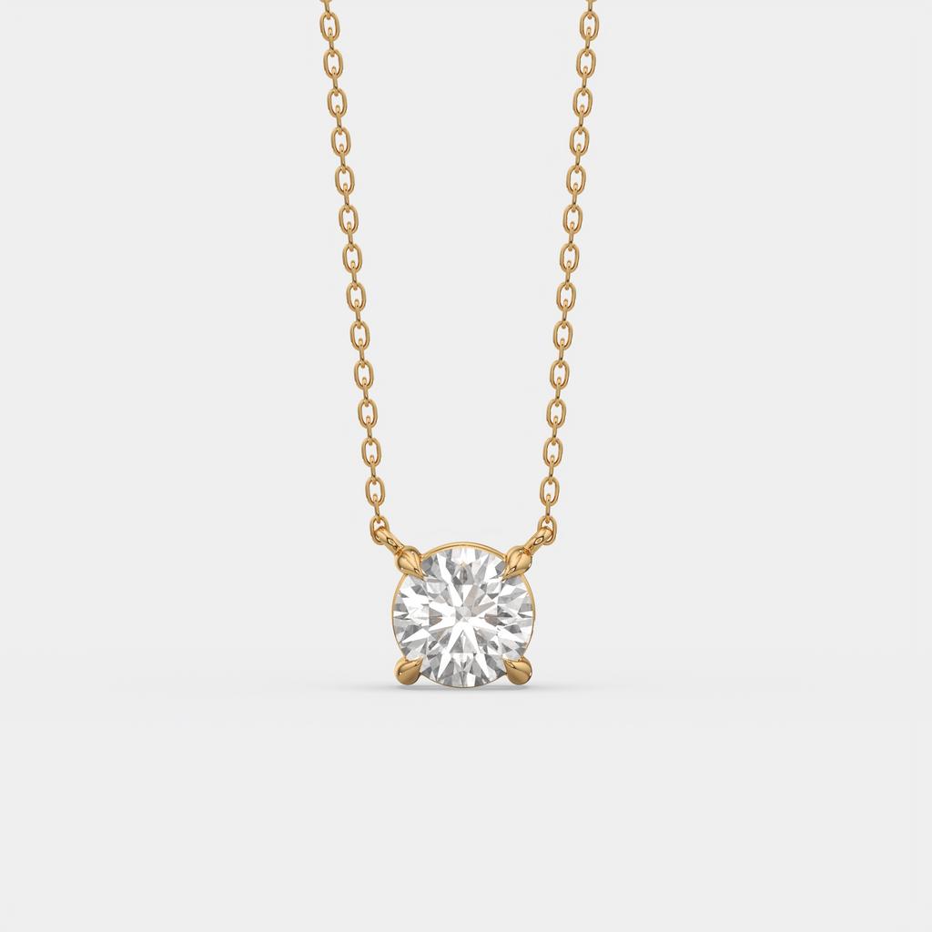 3.00 Ct D VS1 Round Brilliant Solitaire Diamond Pendant, in yellow gold, front view