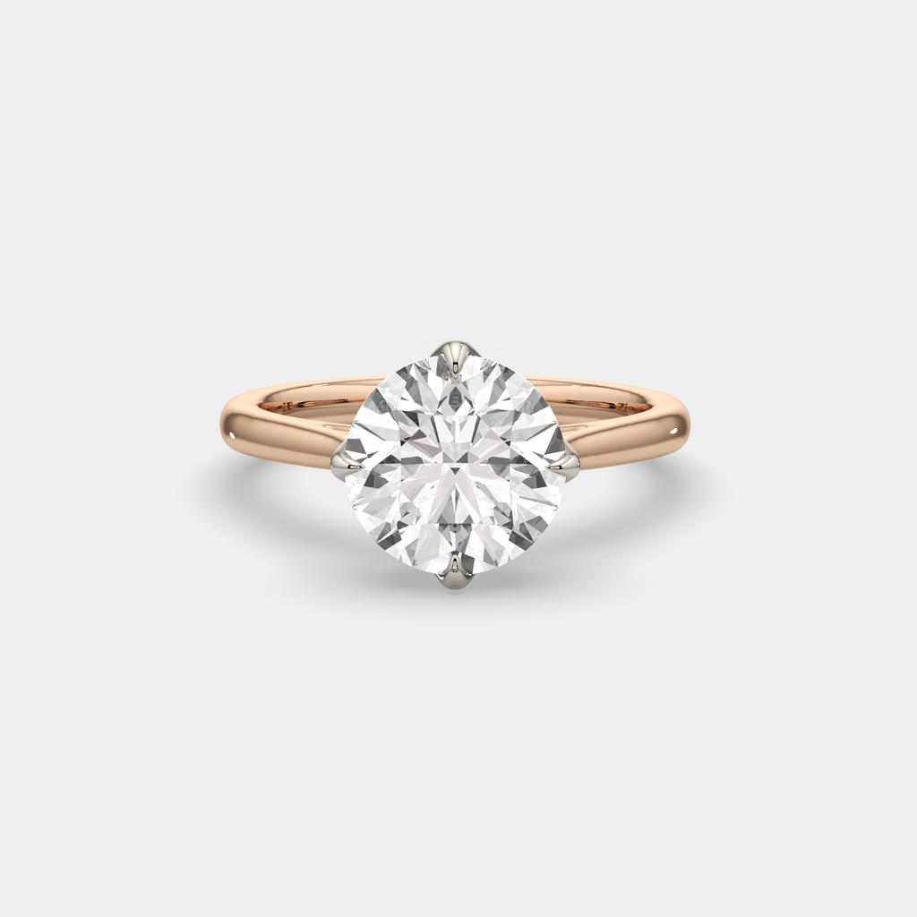 3.00 Ct D VS1 Round Solitaire Diamond Ring Tulip Setting, in rose gold, front view