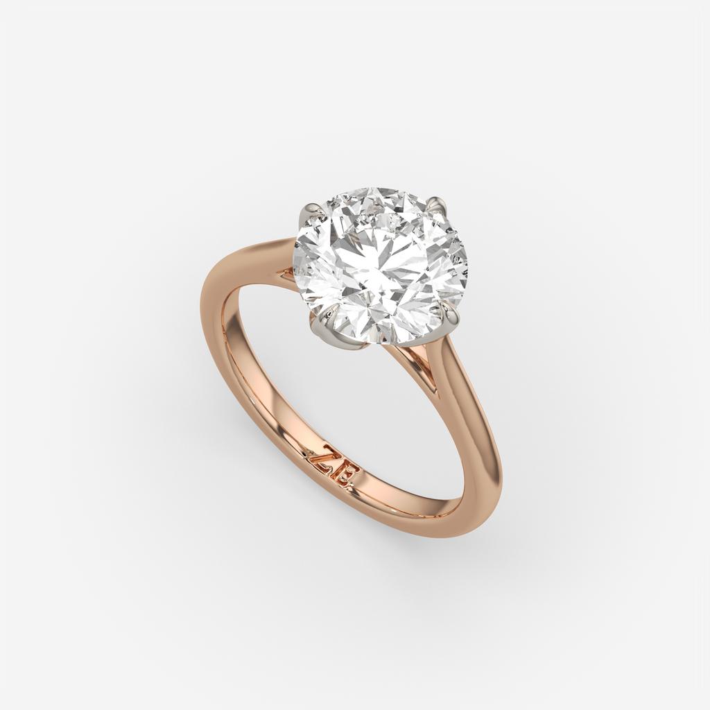 3.00 Ct D VS1 Round Solitaire Diamond Ring Tulip Setting, in rose gold, front view