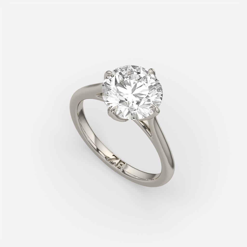 3.00 Ct D VS1 Round Solitaire Diamond Ring Tulip Setting, in white gold, front view