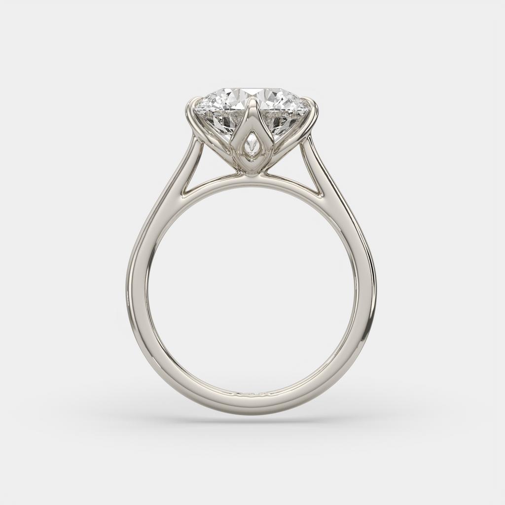 3.00 Ct D VS1 Round Solitaire Diamond Ring Tulip Setting, in white gold, side profile