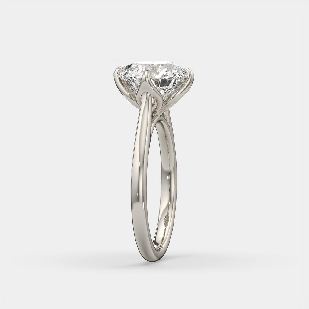 3.00 Ct D VS1 Round Solitaire Diamond Ring Tulip Setting, in white gold, side profile