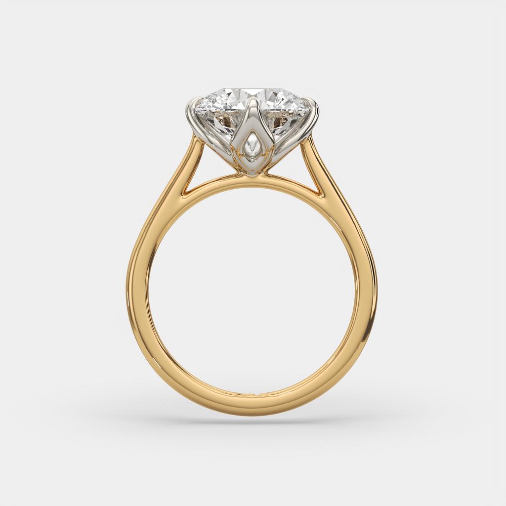 3.00 Ct D VS1 Round Solitaire Diamond Ring Tulip Setting, in yellow gold, side profile