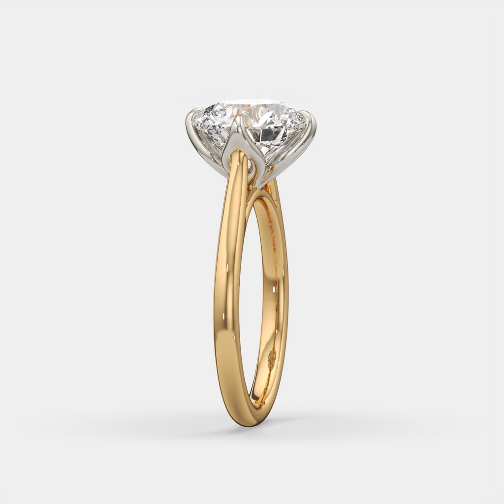 3.00 Ct D VS1 Round Solitaire Diamond Ring Tulip Setting, in yellow gold, side profile