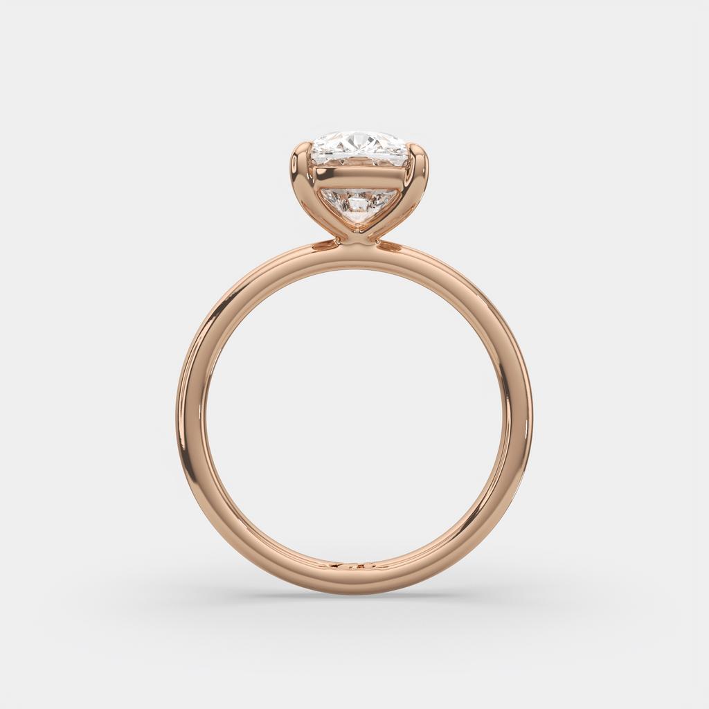 3.00 Ct E VS1 Elongated Cushion Solitaire Diamond Ring, in rose gold, front view