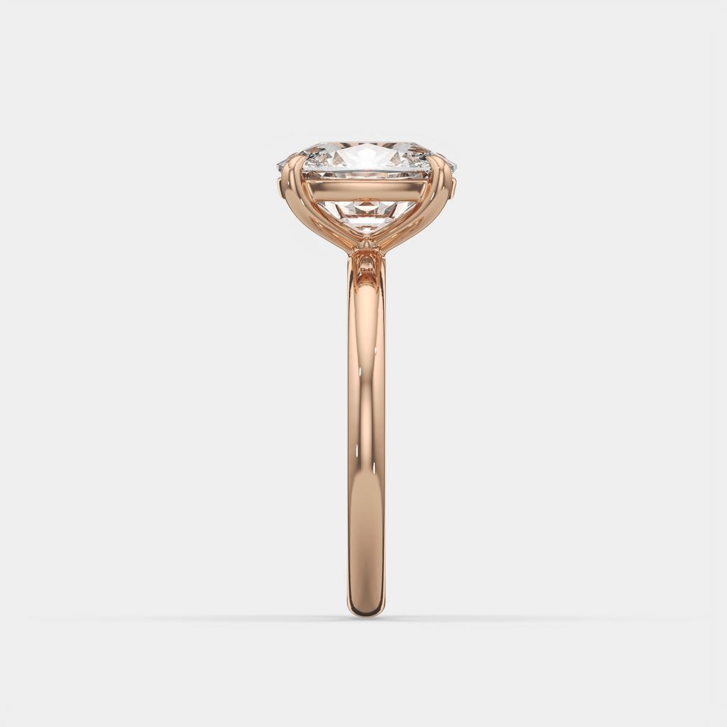 3.00 Ct E VS1 Elongated Cushion Solitaire Diamond Ring, in rose gold, side profile