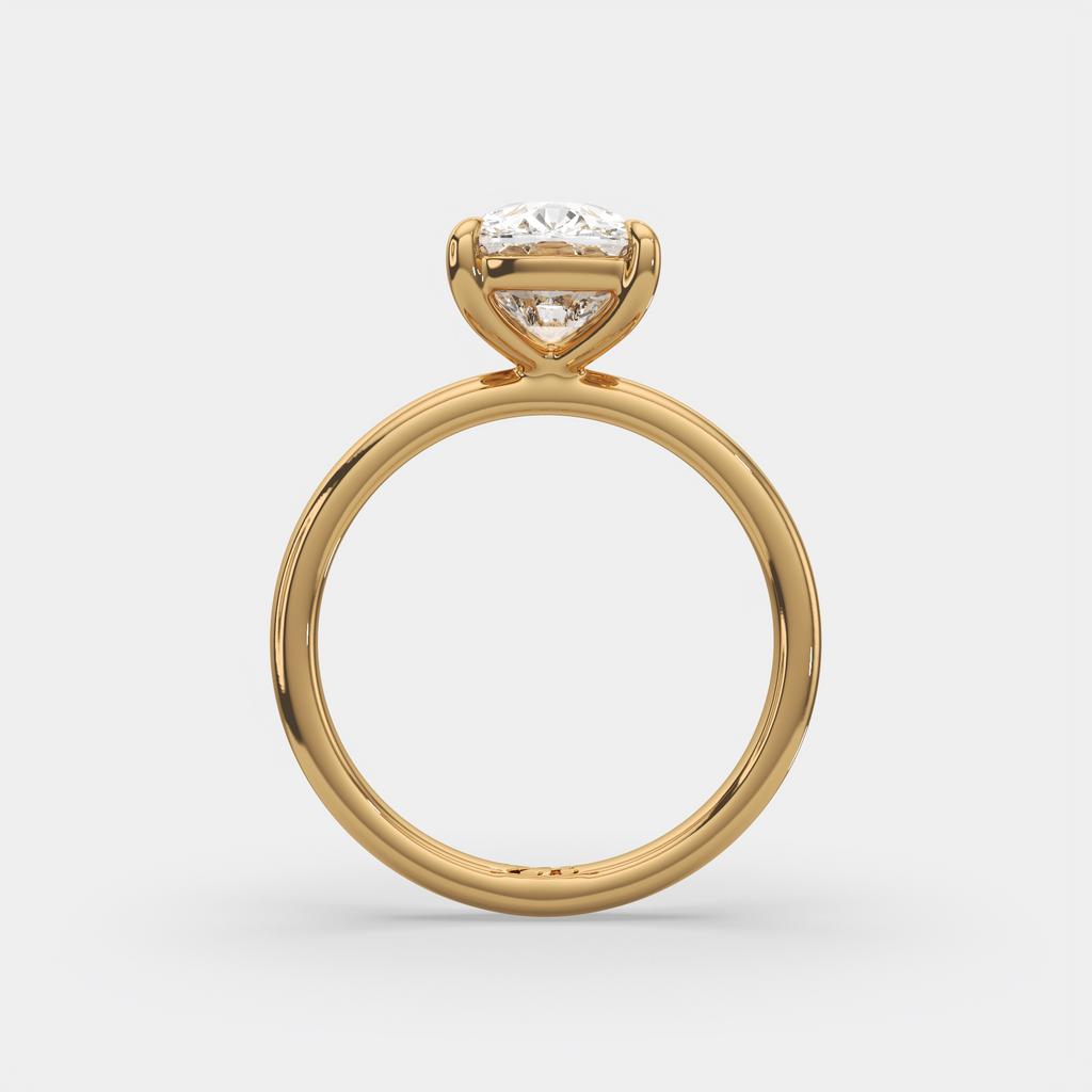 3.00 Ct E VS1 Elongated Cushion Solitaire Diamond Ring, in yellow gold, front view