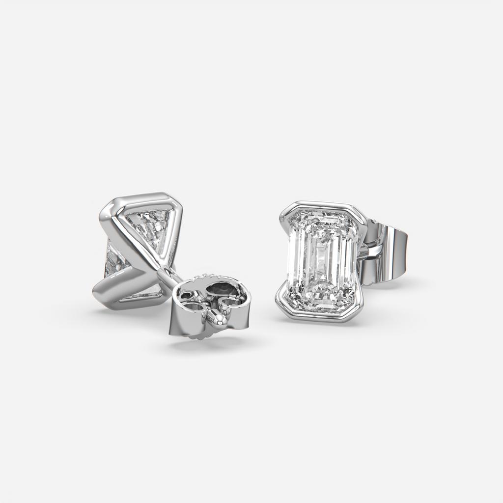 3.00 Ct E VS1 Emerald Cut Lab Grown Diamond Semi Bezel Studs, in white gold, front view