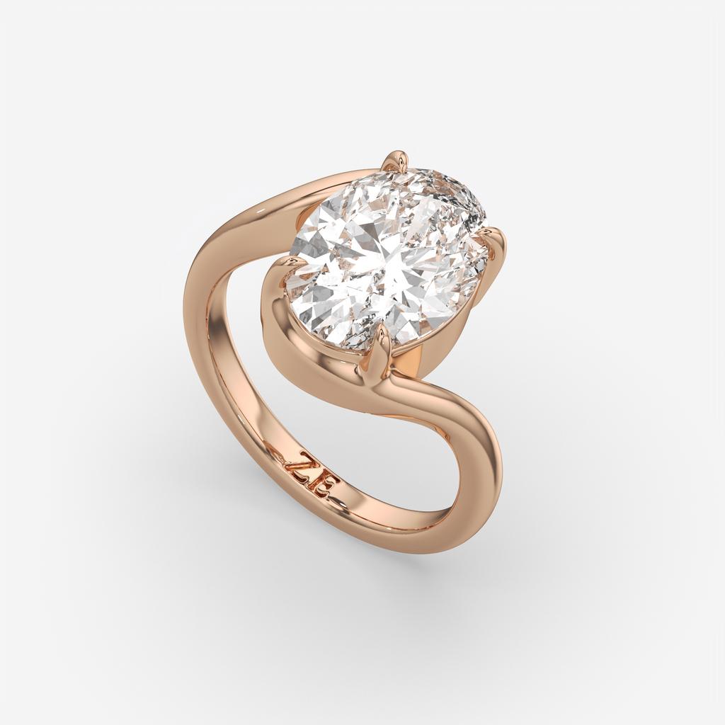 3.00 Ct E VS1 Oval Lab Grown Diamond Solitaire Ring, in rose gold, front view
