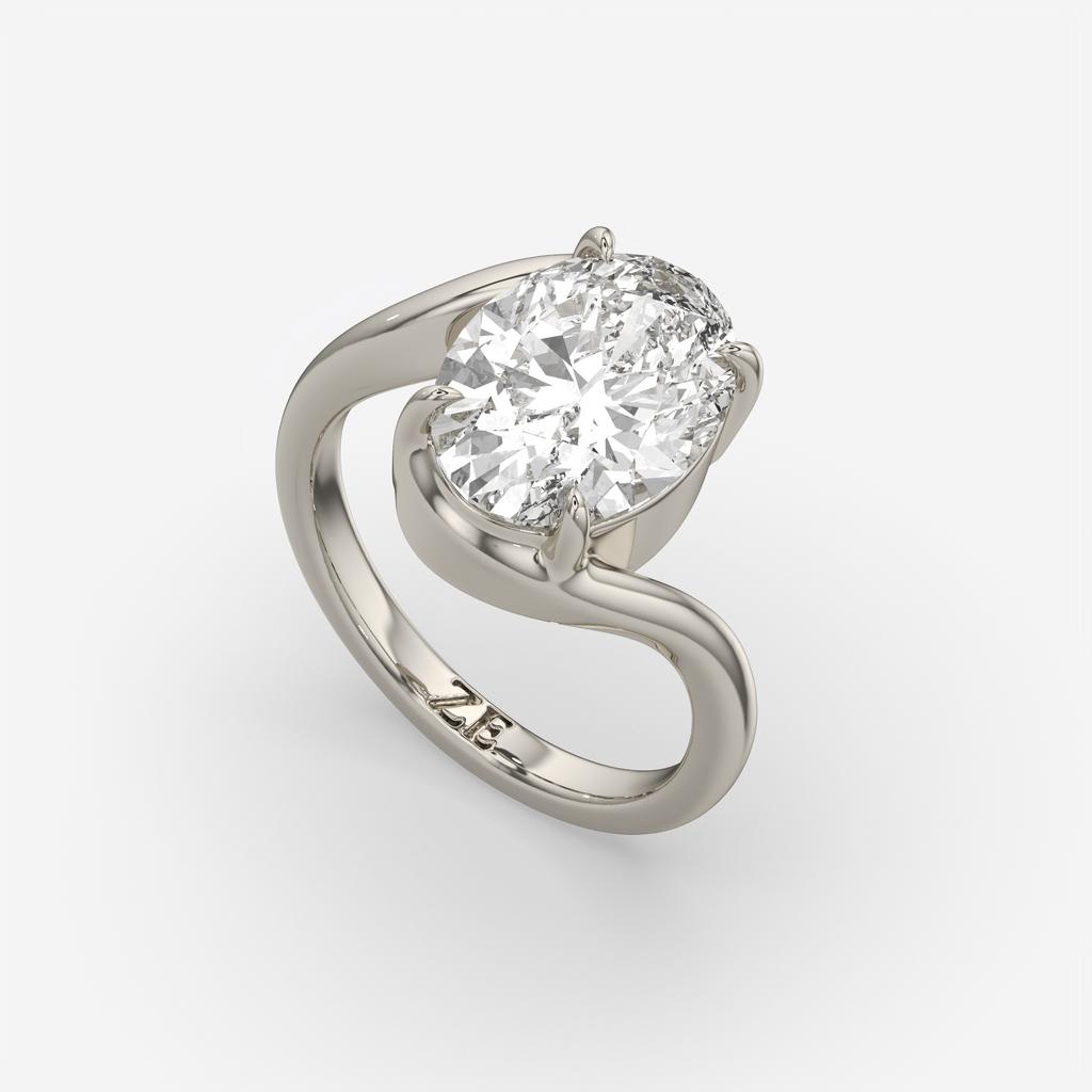 3.00 Ct E VS1 Oval Lab Grown Diamond Solitaire Ring, in white gold, front view