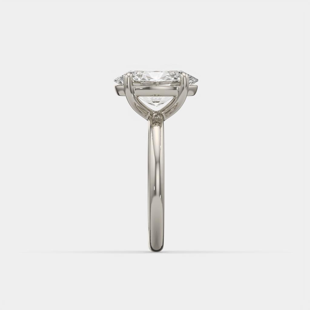 3.00 Ct E VS1 Oval Lab Grown Diamond Solitaire Ring, in white gold, side profile