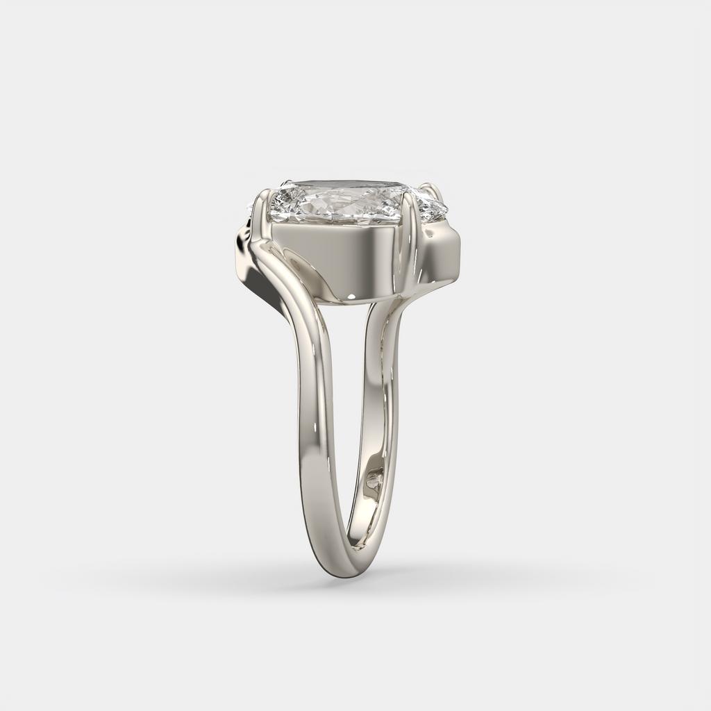 3.00 Ct E VS1 Oval Lab Grown Diamond Solitaire Ring, in white gold, side profile