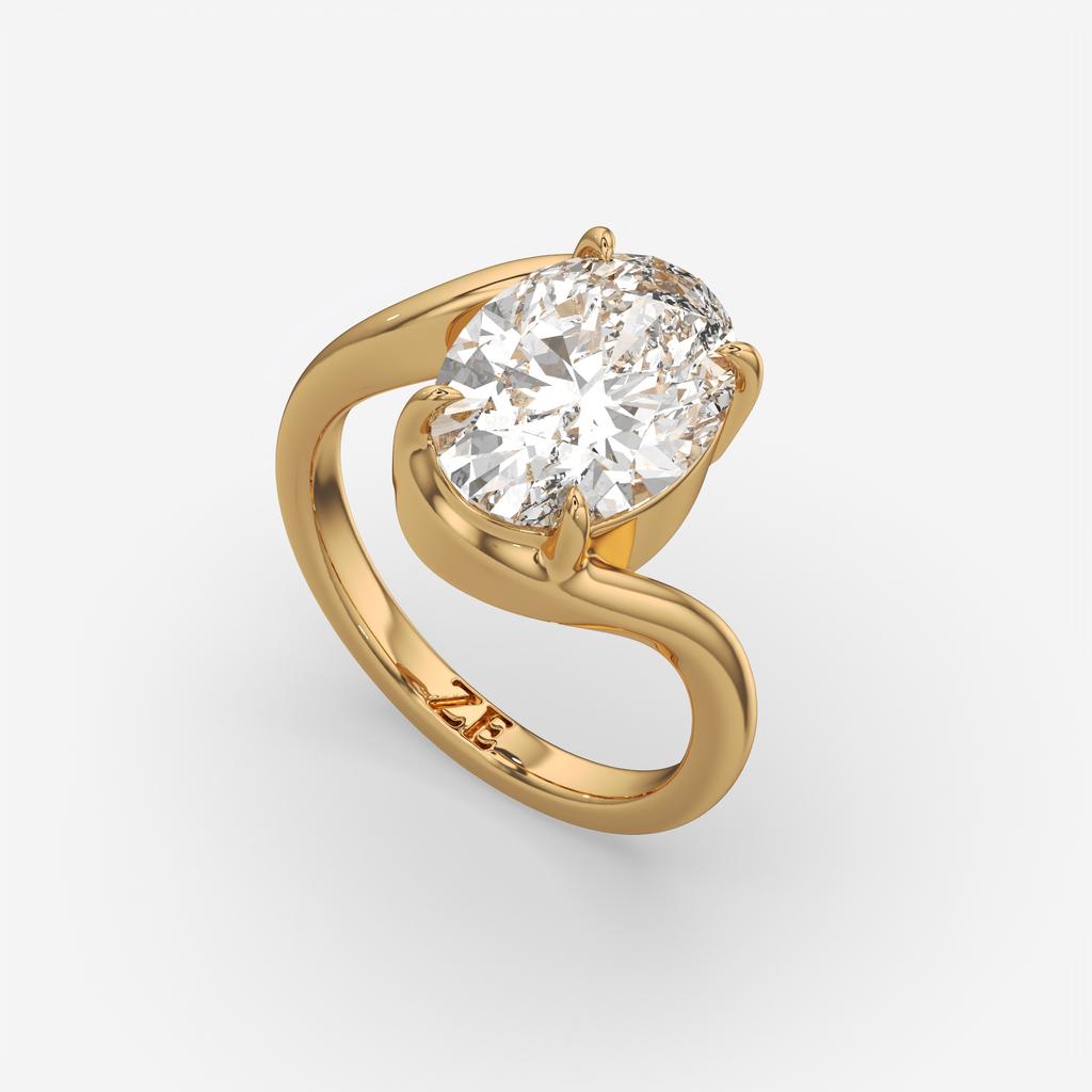 3.00 Ct E VS1 Oval Lab Grown Diamond Solitaire Ring, in yellow gold, front view