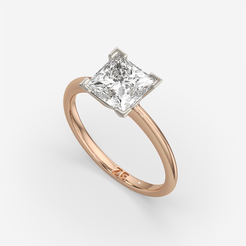 3.00 Ct E VS1 Princess Cut Lab Grown Diamond Solitaire Ring, in rose gold, front view