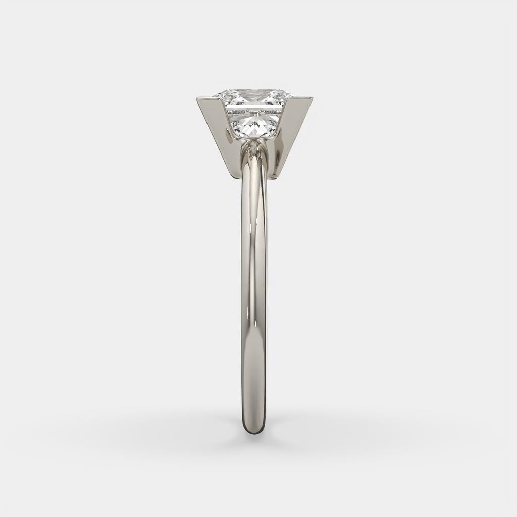 3.00 Ct E VS1 Princess Cut Lab Grown Diamond Solitaire Ring, in white gold, side profile
