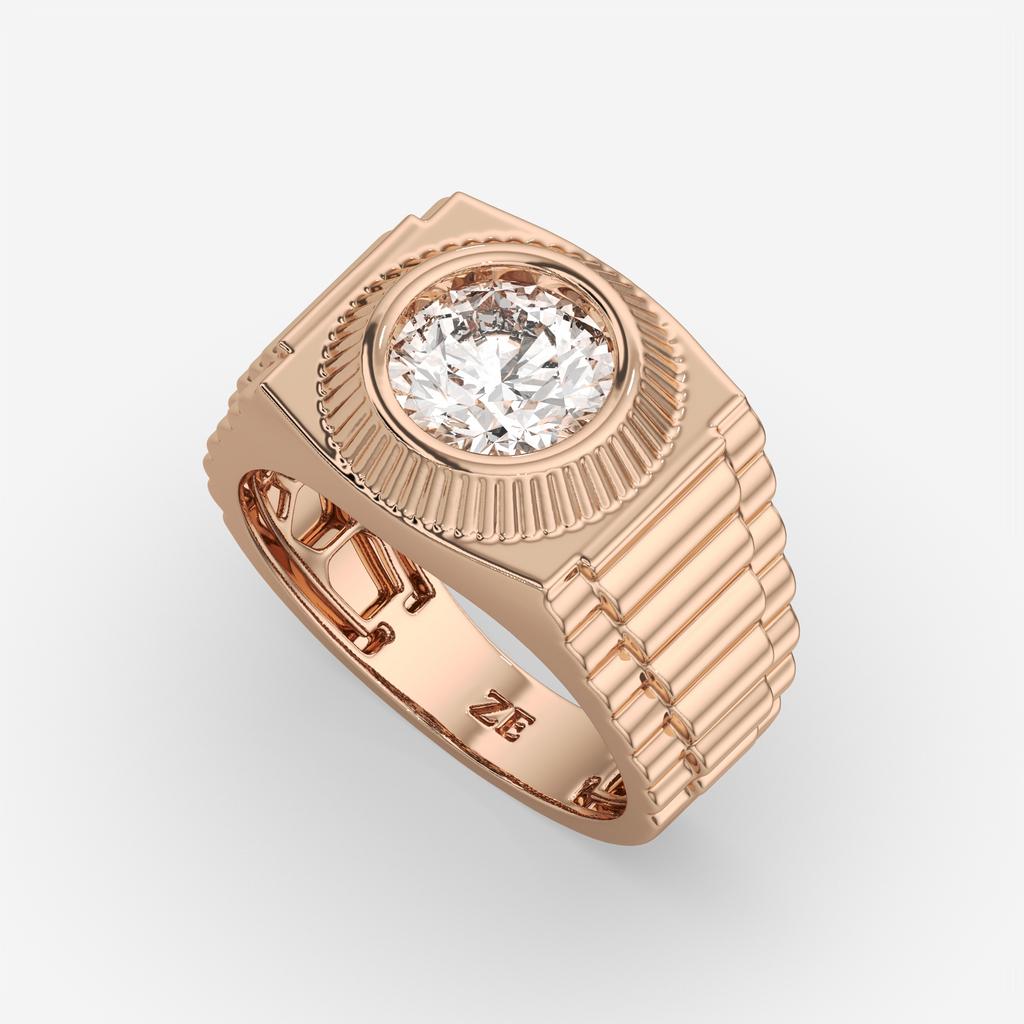 3.00 Ct E VS1 Radiant Cut Lab Grown Diamond Men's Ring, in rose gold, front view