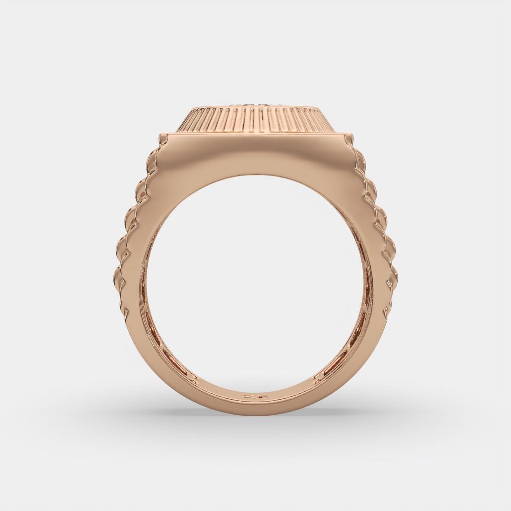 3.00 Ct E VS1 Radiant Cut Lab Grown Diamond Men's Ring, in rose gold, side profile