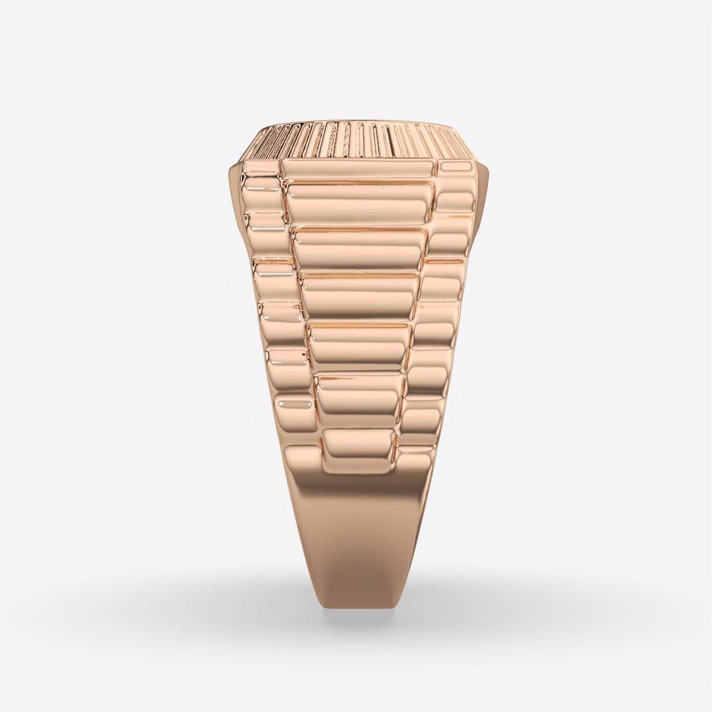 3.00 Ct E VS1 Radiant Cut Lab Grown Diamond Men's Ring, in rose gold, side profile