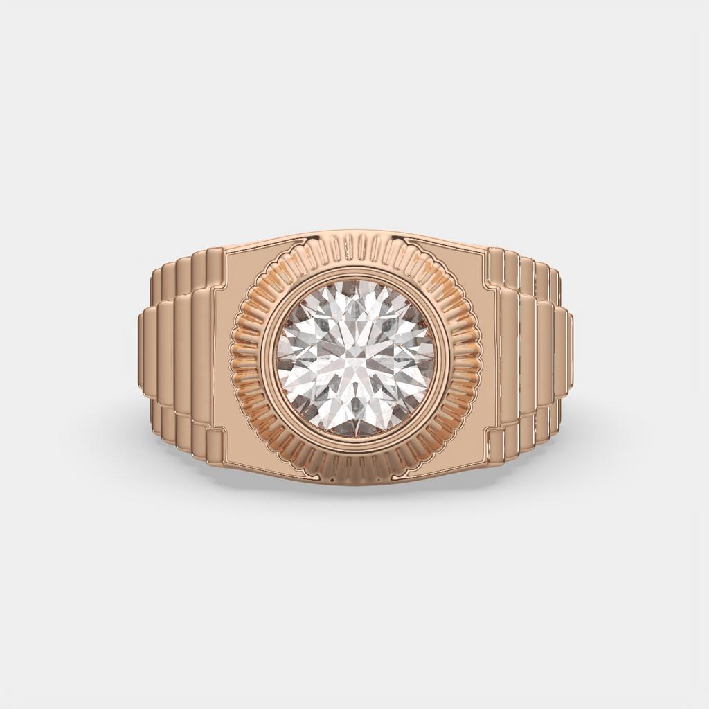 3.00 Ct E VS1 Radiant Cut Lab Grown Diamond Men's Ring, in rose gold, top view